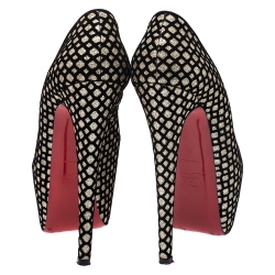 مملوكة مسبقًا حذاء كعب عالي كريستيان لوبوتان نعل سميك دفوديل سويدي وفلوك ذهبي /أسود غليتر مقاس 39