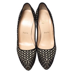 مملوكة مسبقًا حذاء كعب عالي كريستيان لوبوتان نعل سميك دفوديل سويدي وفلوك ذهبي /أسود غليتر مقاس 39