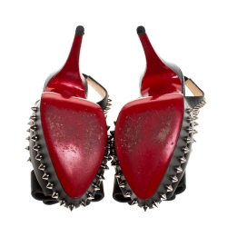 Pre Owned Christian Louboutin Black Spike Leather Lady Clou Platform Slingback Sandals Size 36