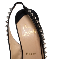 Pre Owned Christian Louboutin Black Spike Leather Lady Clou Platform Slingback Sandals Size 36