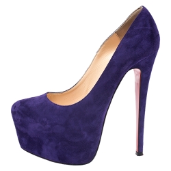 Pre Owned Christian Louboutin Purple Suede Daffodile Platform Pumps Size 35.5
