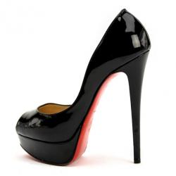 Pre Owned Christian Louboutin Black Patent Leather 'Lady Peep' Toe Platform Pumps Size 37