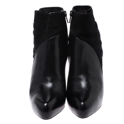 Pre Owned Christian Louboutin Black Leather and Suede Ankle Booties Size 39