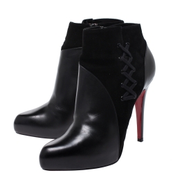 Pre Owned Christian Louboutin Black Leather and Suede Ankle Booties Size 39
