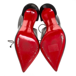 Pre Owned Christian Louboutin Black Leather France Lace Up Pointed Toe Pumps Size 38.5