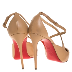 Pre Owned Christian Louboutin Beige Patent Leather Crissos Pointed Toe Pumps Size 38.5