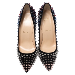 Pre Owned Christian Louboutin Black Suede Pigalle Spikes Pumps Size 39
