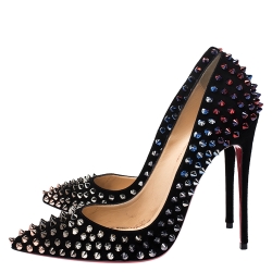 Pre Owned Christian Louboutin Black Suede Pigalle Spikes Pumps Size 39
