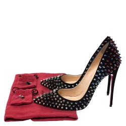 Pre Owned Christian Louboutin Black Suede Pigalle Spikes Pumps Size 39