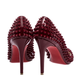 Pre Owned Christian Louboutin Red Patent Leather Follies Spikes Pointed Toe Pumps Size 38