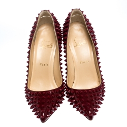 Pre Owned Christian Louboutin Red Patent Leather Follies Spikes Pointed Toe Pumps Size 38