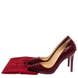 Pre Owned Christian Louboutin Red Patent Leather Follies Spikes Pointed Toe Pumps Size 38