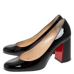 Pre Owned Christian Louboutin Black Patent Leather Baobab Block Heel Pumps Size 38.5