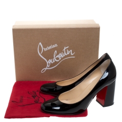 Pre Owned Christian Louboutin Black Patent Leather Baobab Block Heel Pumps Size 38.5