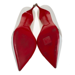 Pre Owned Christian Louboutin White Leather And PVC Trim 17th Floor Pointed Toe Pumps Size 38.5