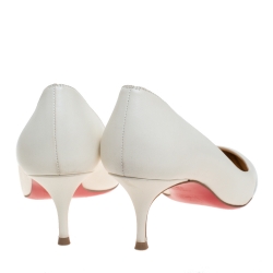 Pre Owned Christian Louboutin White Leather And PVC Trim 17th Floor Pointed Toe Pumps Size 38.5