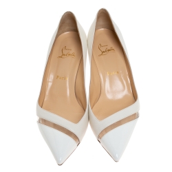 Pre Owned Christian Louboutin White Leather And PVC Trim 17th Floor Pointed Toe Pumps Size 38.5