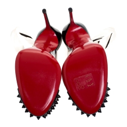 مملوكة مسبقًا Christian Louboutin Black/White Patent Leather And PVC Epoca Sandals Size 37