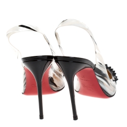 مملوكة مسبقًا Christian Louboutin Black/White Patent Leather And PVC Epoca Sandals Size 37