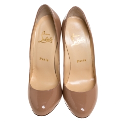 Pre Owned Christian Louboutin Beige Patent Fifi Pumps Size 37.5