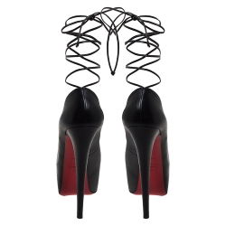 Pre Owned Christian Louboutin Black Leather Ghildarc Lace Up Platform Pumps Size 38