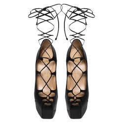 Pre Owned Christian Louboutin Black Leather Ghildarc Lace Up Platform Pumps Size 38