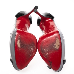 Pre Owned Christian Louboutin PVC and Black Patent And Leather Peep Toe Platform Fictoire Pumps Size 38