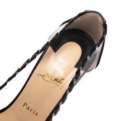 Pre Owned Christian Louboutin PVC and Black Patent And Leather Peep Toe Platform Fictoire Pumps Size 38