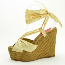 Pre Owned Christian Louboutin Oyster Moire 'Moirismo' Ankle-Tie Espadrilles Size 38