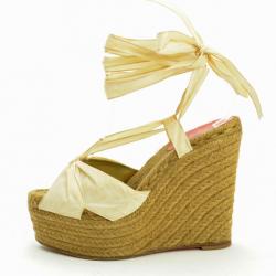 Pre Owned Christian Louboutin Oyster Moire 'Moirismo' Ankle-Tie Espadrilles Size 38