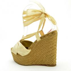 Pre Owned Christian Louboutin Oyster Moire 'Moirismo' Ankle-Tie Espadrilles Size 38