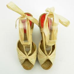 Pre Owned Christian Louboutin Oyster Moire 'Moirismo' Ankle-Tie Espadrilles Size 38