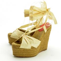 Pre Owned Christian Louboutin Oyster Moire 'Moirismo' Ankle-Tie Espadrilles Size 38