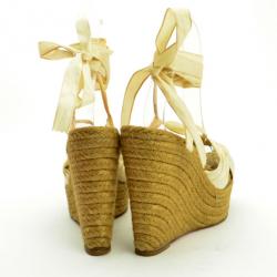 Pre Owned Christian Louboutin Oyster Moire 'Moirismo' Ankle-Tie Espadrilles Size 38