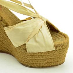 Pre Owned Christian Louboutin Oyster Moire 'Moirismo' Ankle-Tie Espadrilles Size 38