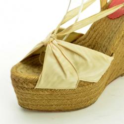 Pre Owned Christian Louboutin Oyster Moire 'Moirismo' Ankle-Tie Espadrilles Size 38