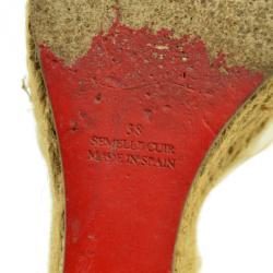 Pre Owned Christian Louboutin Oyster Moire 'Moirismo' Ankle-Tie Espadrilles Size 38