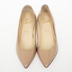 Pre Owned Christian Louboutin Nude Patent Pigalle Ballet Flats Size 39.5