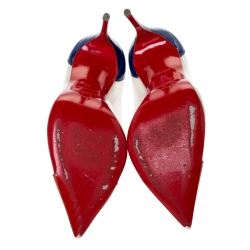 مملوكة مسبقًا Christian Louboutin Red/Blue Patent Leather And PVC Debout Pumps Size 38