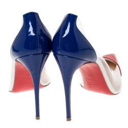 مملوكة مسبقًا Christian Louboutin Red/Blue Patent Leather And PVC Debout Pumps Size 38