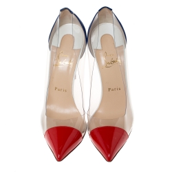 مملوكة مسبقًا Christian Louboutin Red/Blue Patent Leather And PVC Debout Pumps Size 38