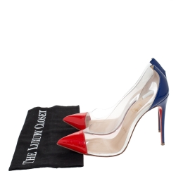 مملوكة مسبقًا Christian Louboutin Red/Blue Patent Leather And PVC Debout Pumps Size 38