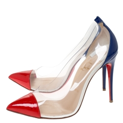 ممل وكة مسبقًا Christian Louboutin Red/Blue Patent Leather And PVC Debout Pumps Size 38