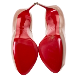 مملوكة مسبقًا Christian Louboutin Nude Beige Patent Leather Very Prive Peep Toe Pumps Size 38.5