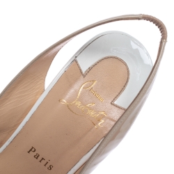 Pre Owned Christian Louboutin Tricolor Patent Leather Lady Peep Toe Platform Slingback Sandals Size 40.5