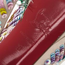 Pre Owned Christian Louboutin Satin 'Make Up Trash' Lady Peep Toe Platform Pumps Size 36