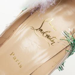 Pre Owned Christian Louboutin Satin 'Make Up Trash' Lady Peep Toe Platform Pumps Size 36