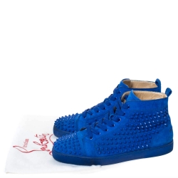 Pre Owned Christian Louboutin Blue Suede Louis Spikes High Top Sneakers Size 43