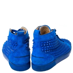 Pre Owned Christian Louboutin Blue Suede Louis Spikes High Top Sneakers Size 43