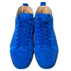 Pre Owned Christian Louboutin Blue Suede Louis Spikes High Top Sneakers Size 43